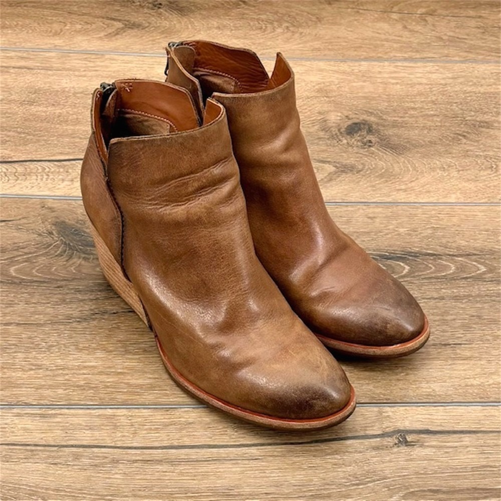 Kork-Ease Chandra Women's Size 9.5 Brown Leather Ankle Boots Wedge Heel Zip